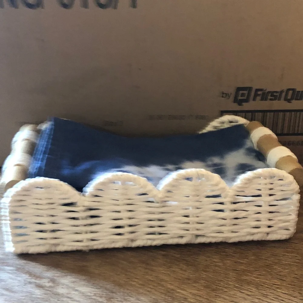 Blue Tie-Dye Cotton Napkins & White Wicker Napkin Holder set - Home Accents
